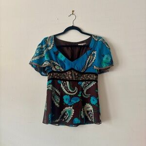 Nanette Lepore Blue and Brown Paisley Blouse